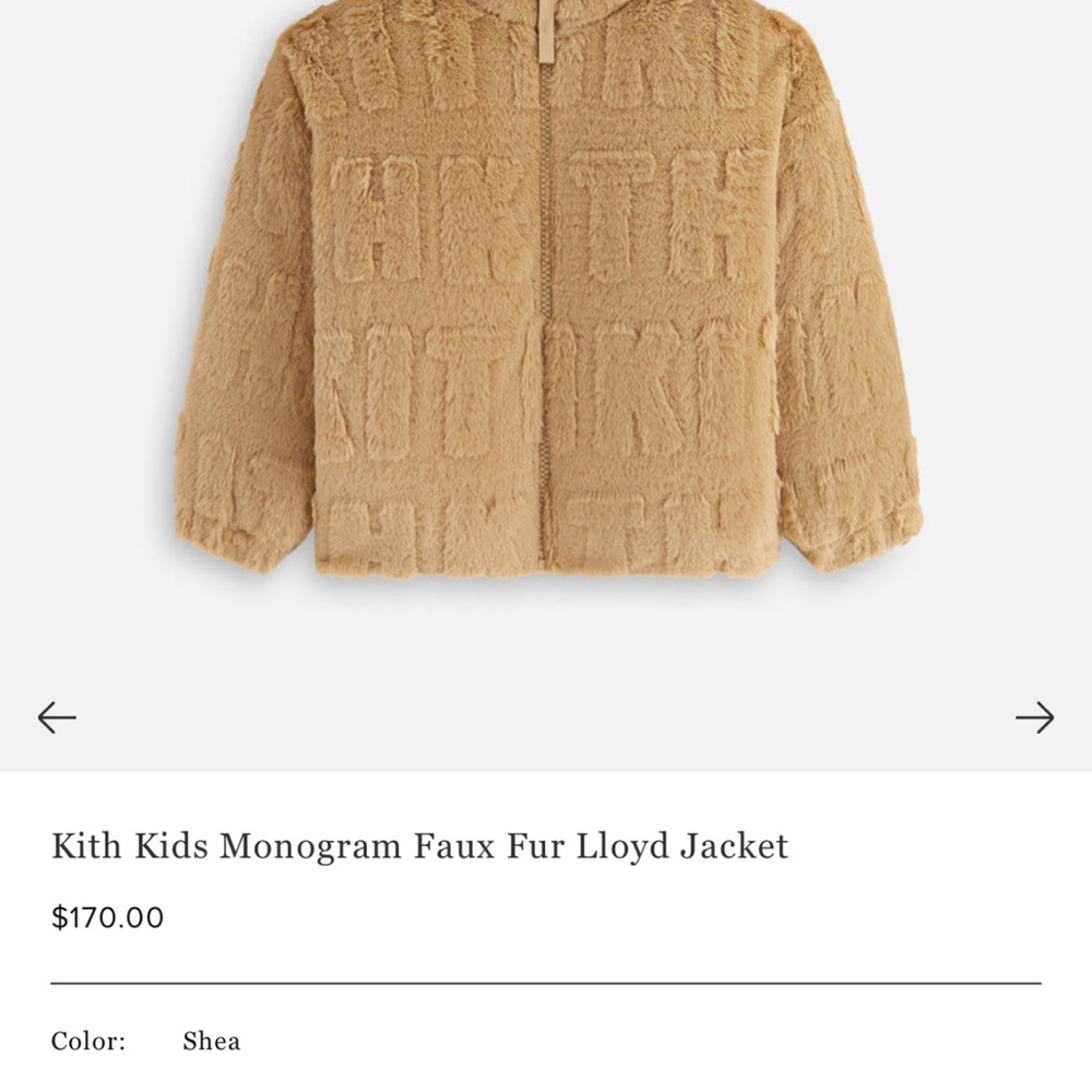 Kith Kids Monogram Tan Faux Fur Jacket